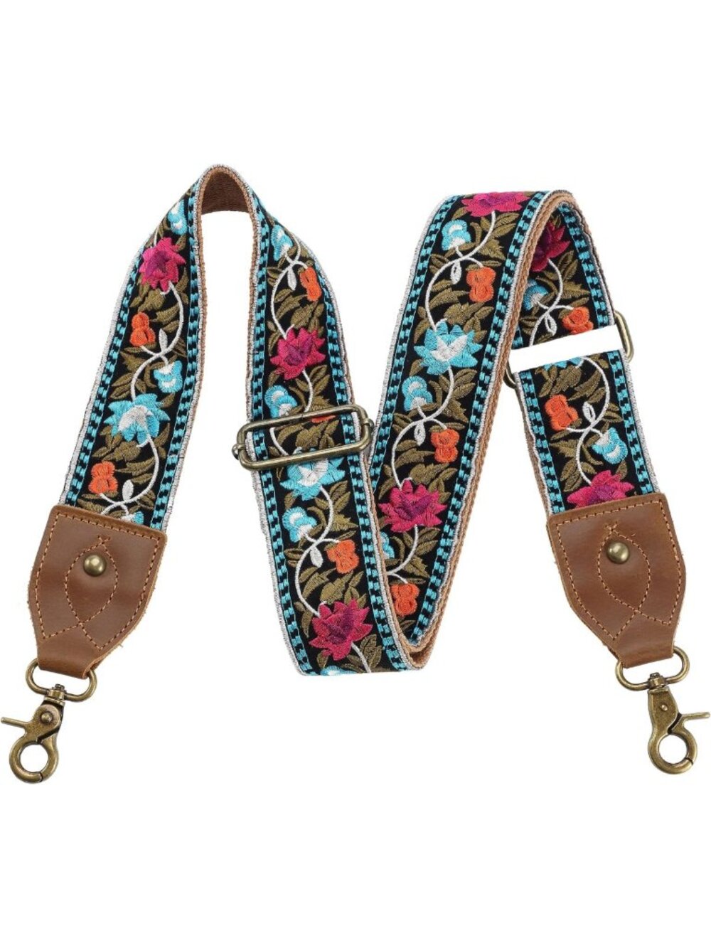 Adjustable 2" Leather Purse Strap - Retro Jacquard Embroidery Crossbody